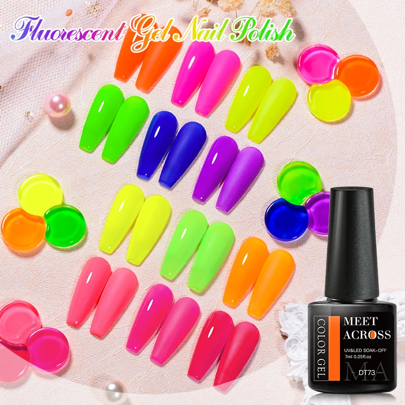 7ML Fluorescent Gel Nail Polish Neon Red Yellow Green Summer Color Semi Permanent Varnish Nail Art Soak Off UV LED Gel Manicure