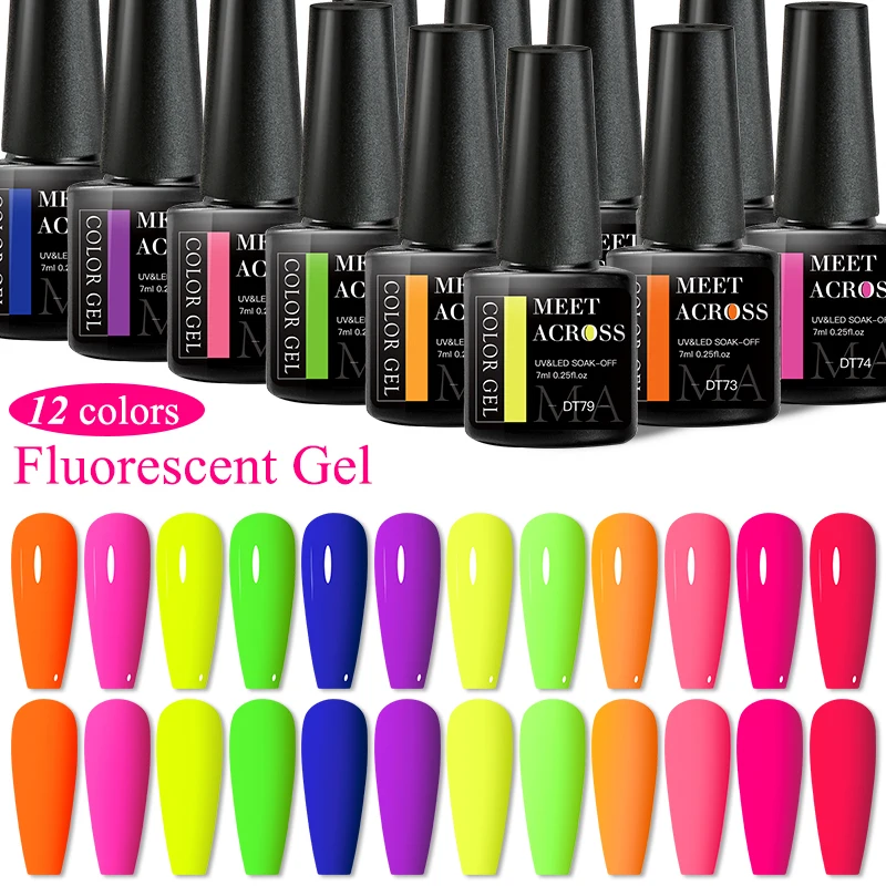 7ML Fluorescent Gel Nail Polish Neon Red Yellow Green Summer Color Semi Permanent Varnish Nail Art Soak Off UV LED Gel Manicure
