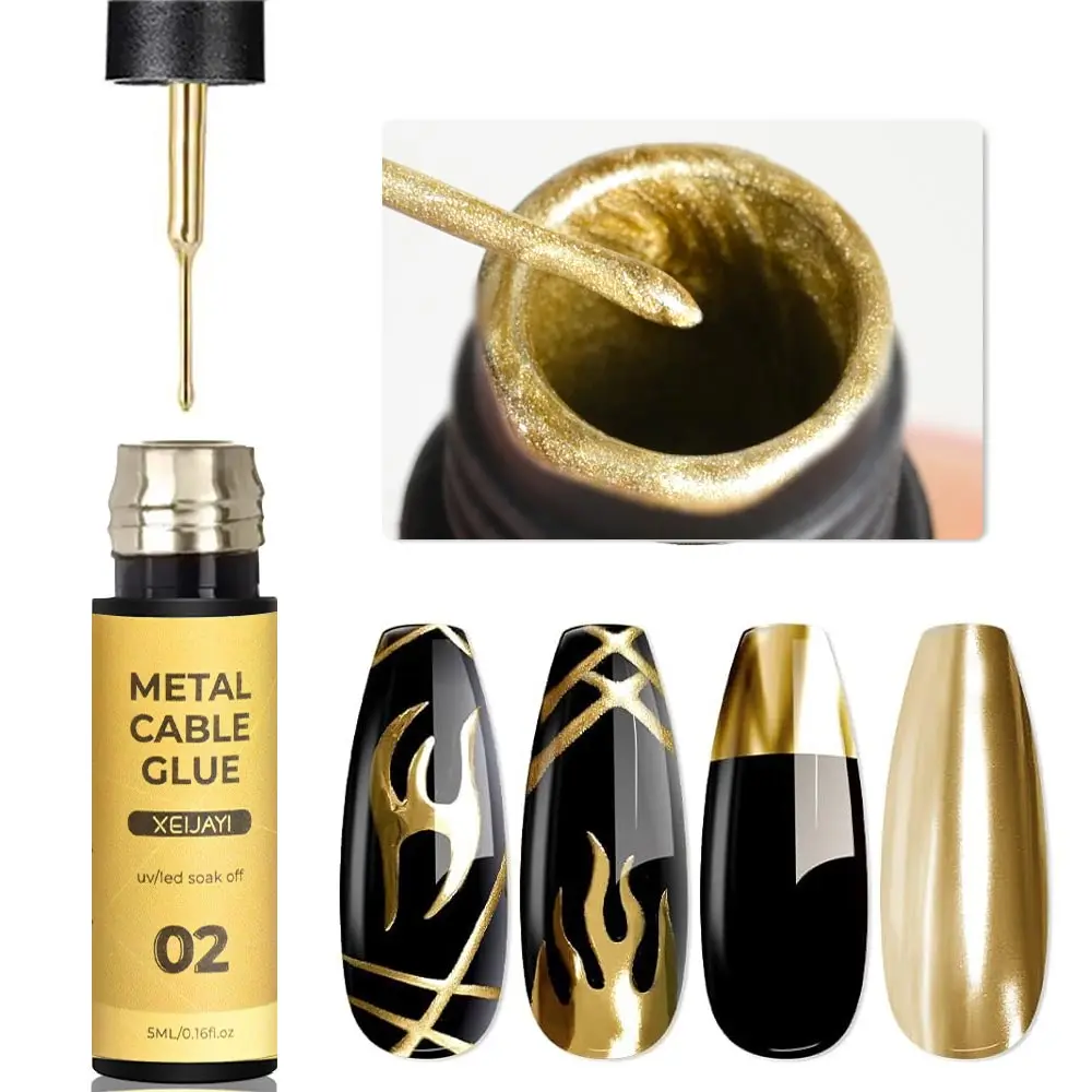 Alternative view of 5/7/8ml Super-Bright Metallic Painting Liner Gel Polish Silver/Gold/Rose Mirror Gel Nail Polish Semi Permanent UV Nail Art Verni