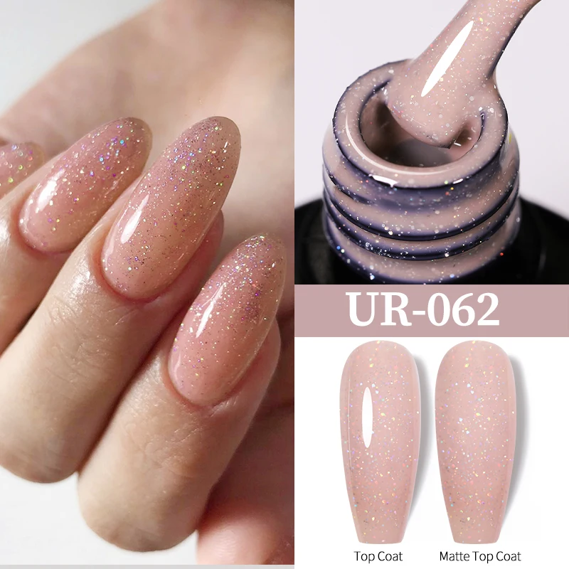 Alternative view of UR SUGAR 7.5ml Pink Glitter Nail Gel Polish Semi Permanent Varnish Soak Off UV LED Nail Art Base Top Coat Gel Manicure