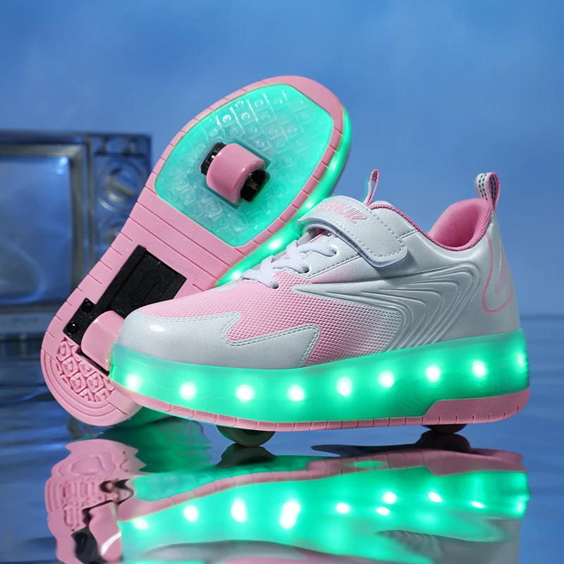 Alternative view of Kids Sneakers USB Recharge Light Up Skates Shoes Boys Girls Casual Skateboarding Shoe Roller Skate Outdoor Sports Shoes With LED