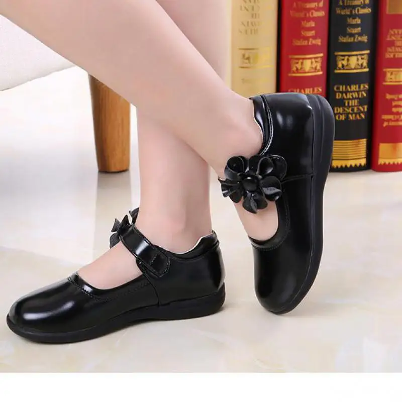 Girls Leather Shoes for Children Wedding Dress Princess School Shoes Kids Summer Bow-knot Black Student Sandals Korean Fashion