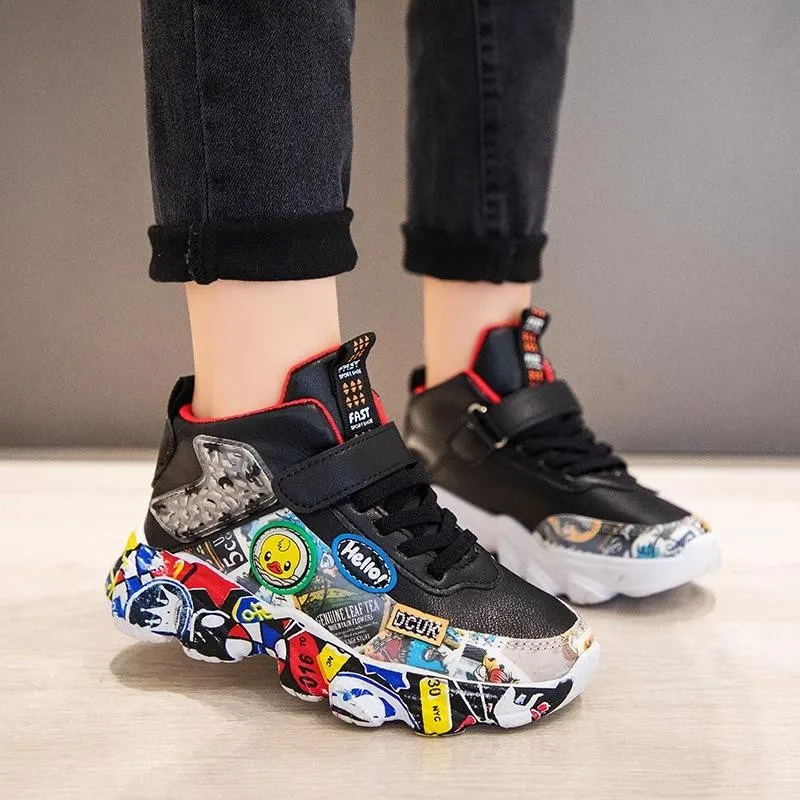 Alternative view of Size 26-36 Children Sports Sneakers for Girls Kid Cartoon Graffiti Pattern Casual Shoes Boys Basketball Shoe chaussures de sport