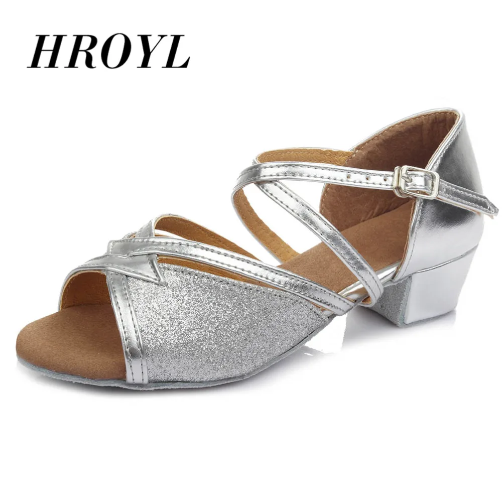 HROYL Children Ballroom Dance Shoes Woman Kids Child Girl's Latin Modern Dancing Shoes Girls Shoes Salsa Tango Practice Sandals