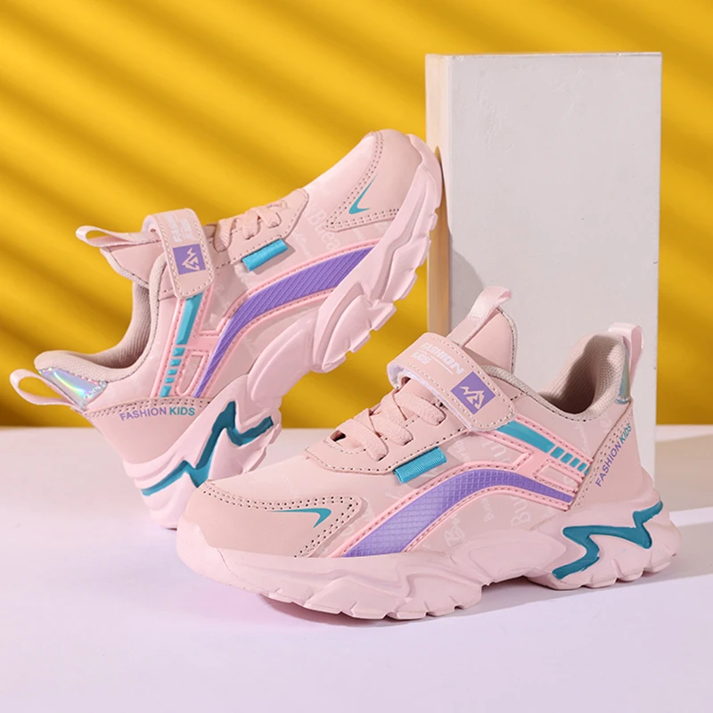 Kids Casual Pink Girls Leather Shoes Fashion For 7-15y Lightweight Running Young Student's Children Sports Girl's Shoe NBGAGA
