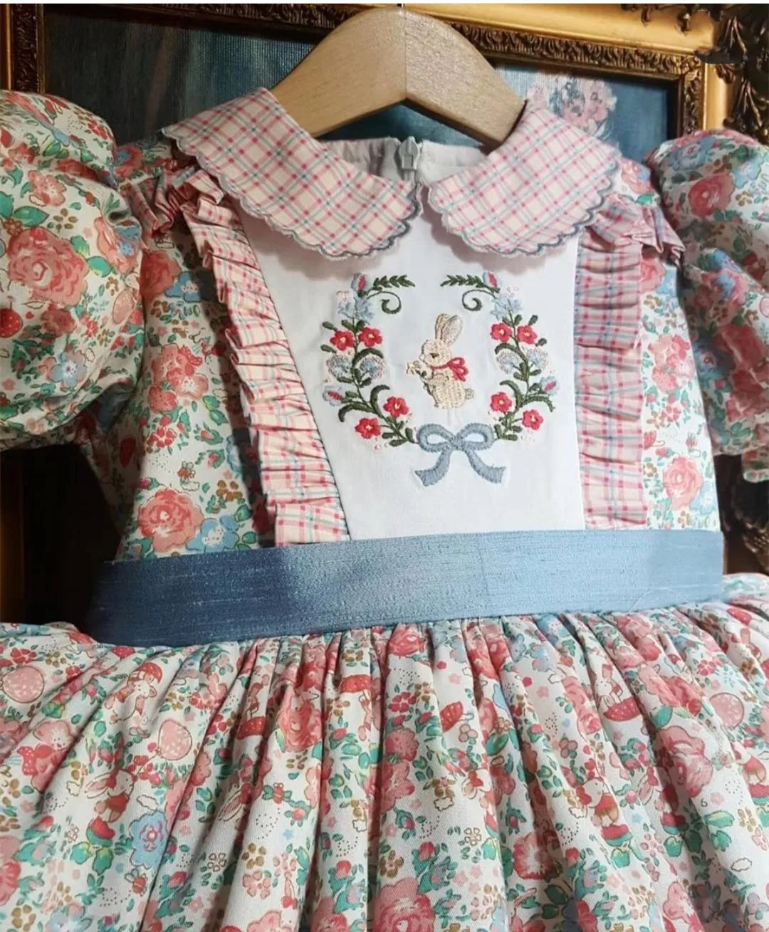 Alternative view of 0-12Y Baby Girl Summer Floral Rabbit Embroidery Turkish Vintage Lolita Princess Ball Gown Dress for Birthday Holiday Casual Eid