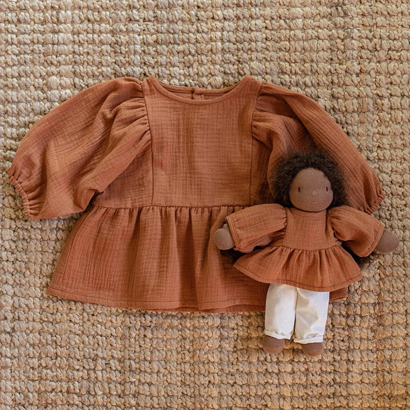 Autumn New Casual Large 3/4 Sleeves Girls' Blouse 100% Organic Cotton Double Gauze Children's Solid Loose Ruffle Tops TZ187 Autumn New Casual Large 3/4 Sleeves Girls' Blouse 100% Organic Cotton Double Gauze Children's Solid Loose Ruffle Tops TZ187