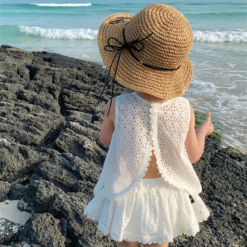 Girls 2024 Summer Clothing Sets Hollow Lace Suit Baby Casual Sleeveless T-shirt+Shorts Kids Clothing Sets Baby Clothes Outfits Girls 2024 Summer Clothing Sets Hollow Lace Suit Baby Casual Sleeveless T-shirt+Shorts Kids Clothing Sets Baby Clothes Outfits