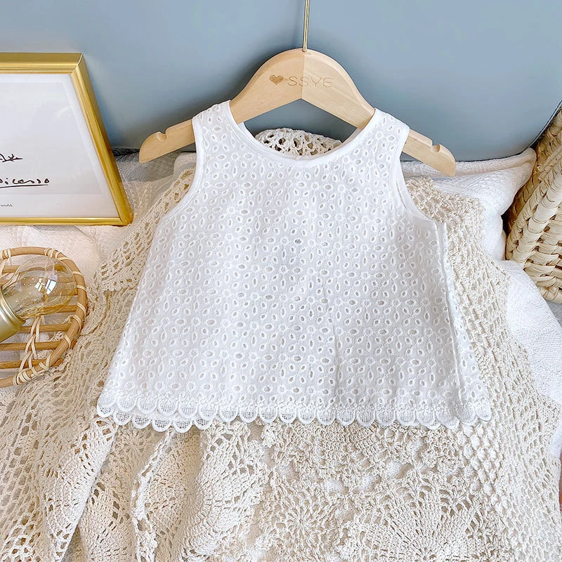 Girls 2024 Summer Clothing Sets Hollow Lace Suit Baby Casual Sleeveless T-shirt+Shorts Kids Clothing Sets Baby Clothes Outfits Girls 2024 Summer Clothing Sets Hollow Lace Suit Baby Casual Sleeveless T-shirt+Shorts Kids Clothing Sets Baby Clothes Outfits