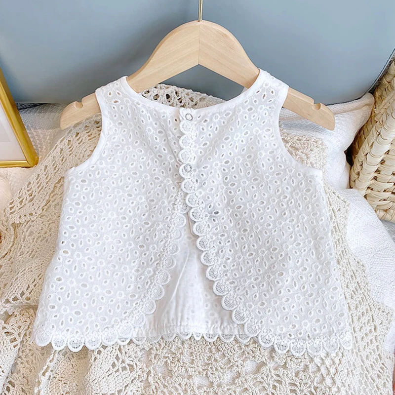 Girls 2024 Summer Clothing Sets Hollow Lace Suit Baby Casual Sleeveless T-shirt+Shorts Kids Clothing Sets Baby Clothes Outfits Girls 2024 Summer Clothing Sets Hollow Lace Suit Baby Casual Sleeveless T-shirt+Shorts Kids Clothing Sets Baby Clothes Outfits