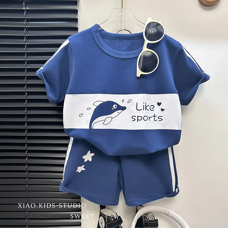 Alternative view of 2024 New Kids Short Sleeve Suit Striped Girls Boys Set Summer Tops +short Baby Clothes Children's Wear