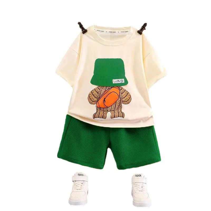 Alternative view of Summer Toddler Baby Boys Clothing Suit 2024 New Bear Backpack Printed T-shirt Top+Shorts Outfits Children's Clothing 2PCS Set