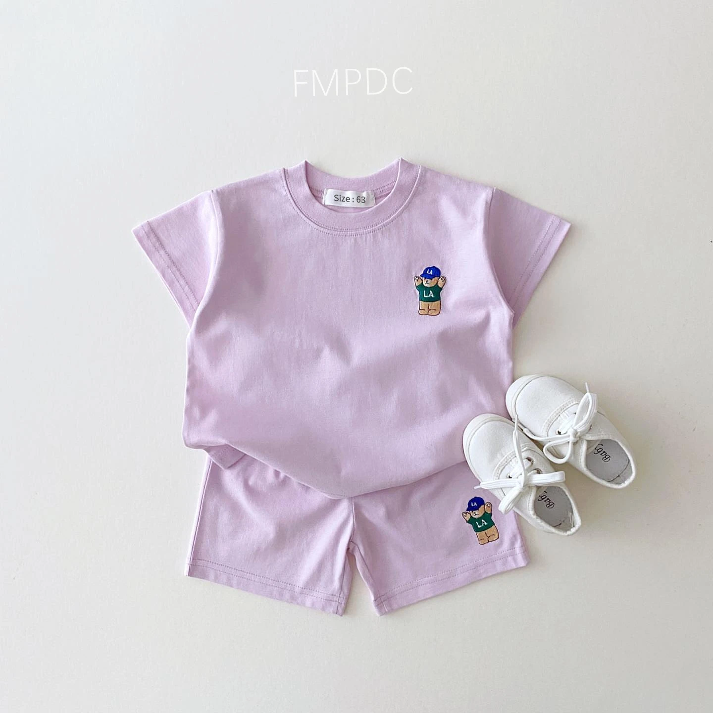 Alternative view of Korean Baby Boy Summer Clothes Set Embroidered Bear Colorful Tees T shirts+Loose Shorts Suit 2PCS Pack Baby Girls Clothing Sets