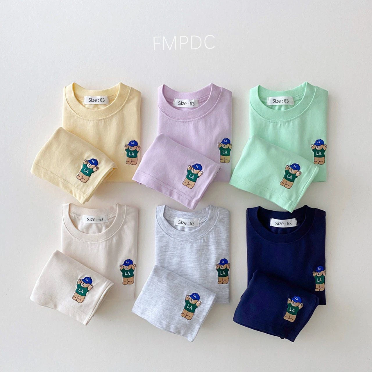 Korean Baby Boy Summer Clothes Set Embroidered Bear Colorful Tees T shirts+Loose Shorts Suit 2PCS Pack Baby Girls Clothing Sets