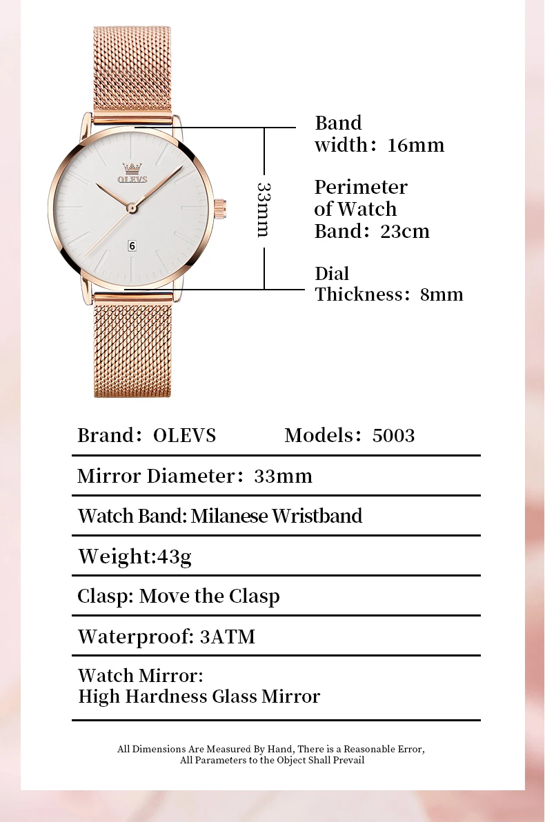 OLEVS Luxury Fashion Watch for Women Rose Gold Waterproof Quartz Ladies Wristwatch Original Simple Women's Watches Montre Femme