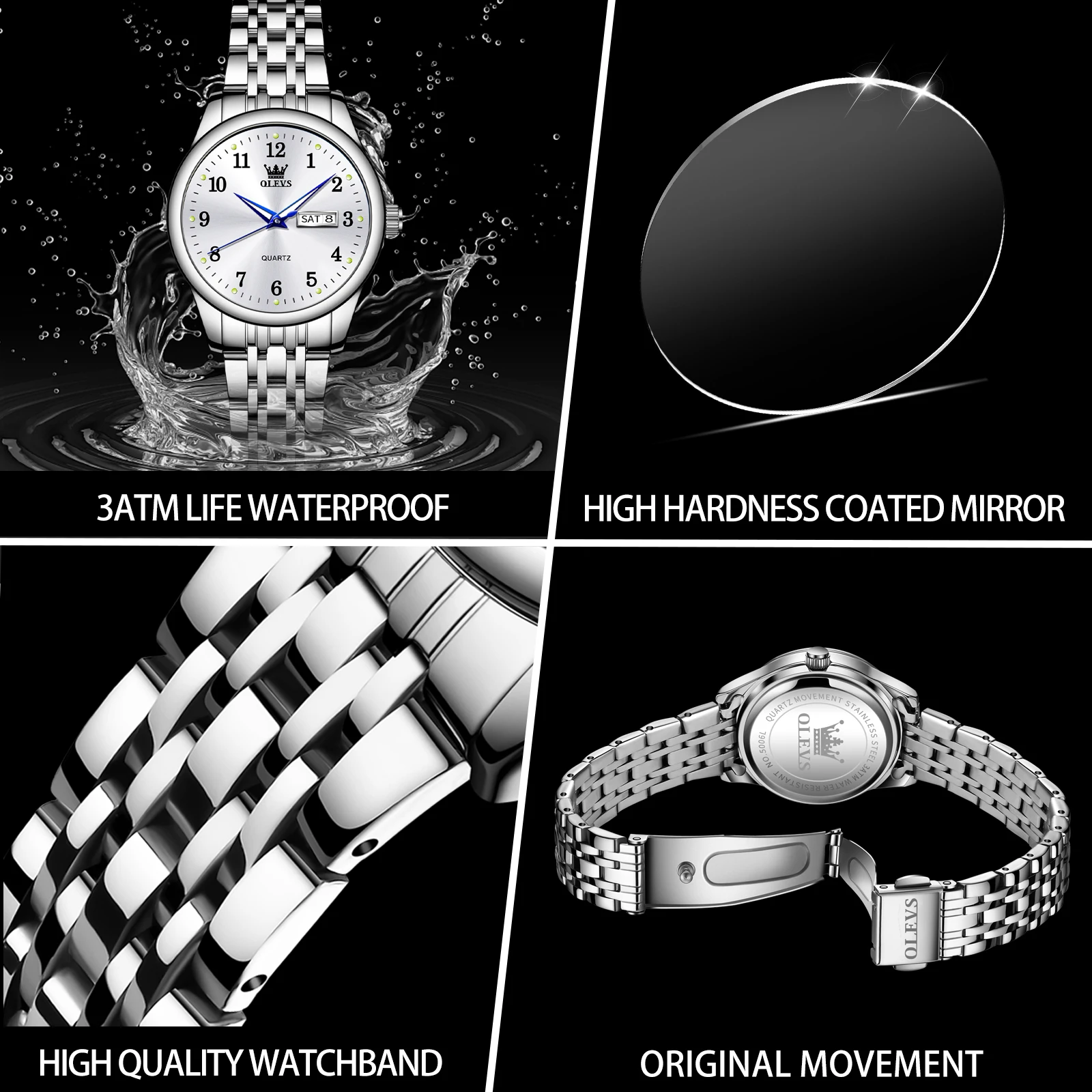 Alternative view of OLEVS Luxury Quartz Watch for Women Elegant Stainless Steel Women's Watches Gifts Waterproof Fashion Trend Simple Ladies Watch