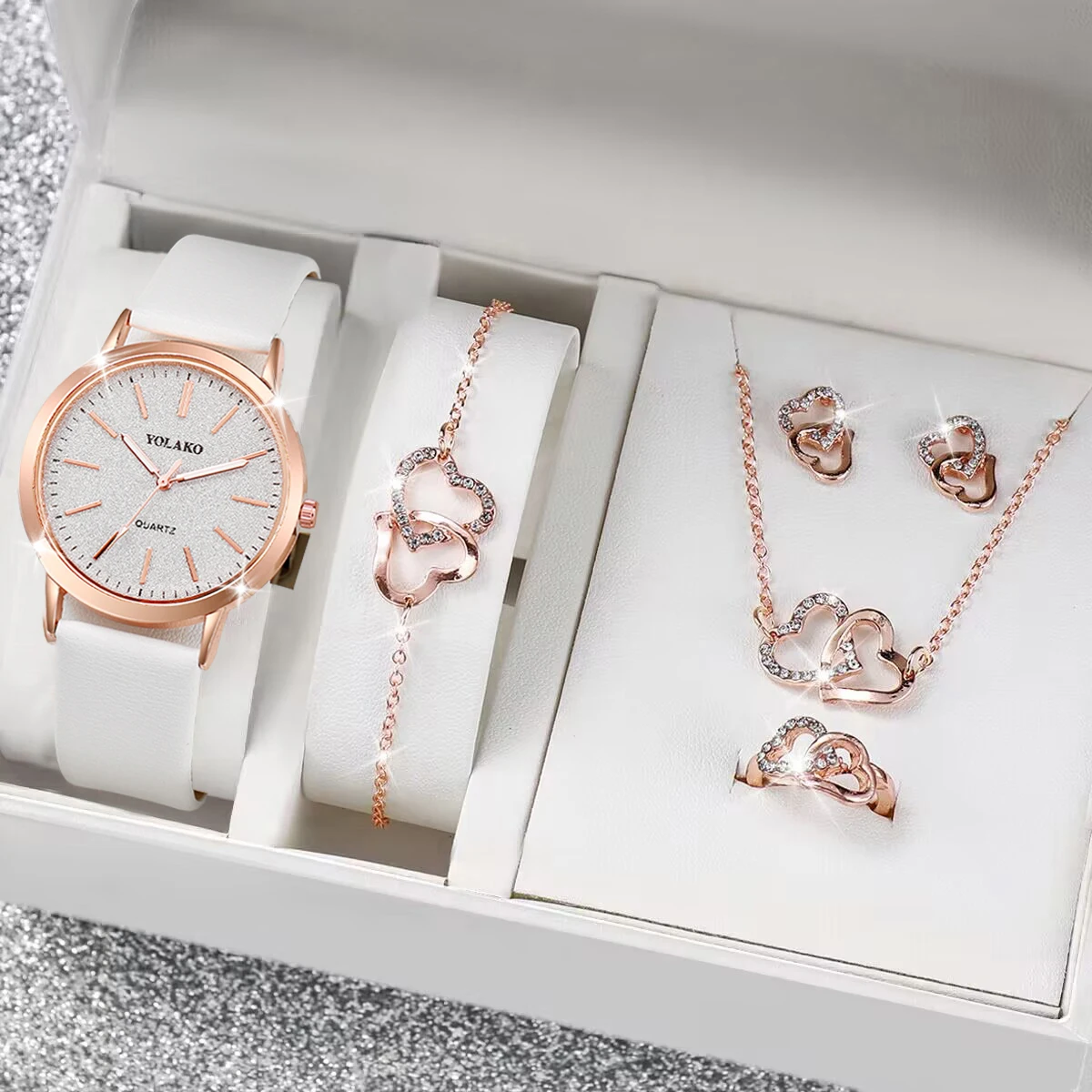 Alternative view of 5PCS/Set Fashion Matte Dial Women Watches Diamond Heart Jewelry Set Casual Leather Band Quartz Watch（Without Box）