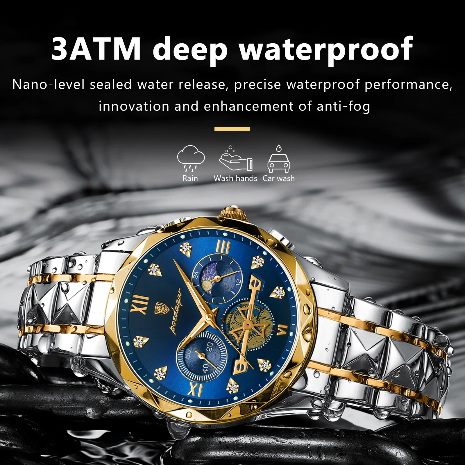 Alternative view of POEDAGAR Luxury Man Wristwatch Waterproof Luminous Chronograph Watch for Men Stainless Steel Men's Quartz Watches reloj hombre