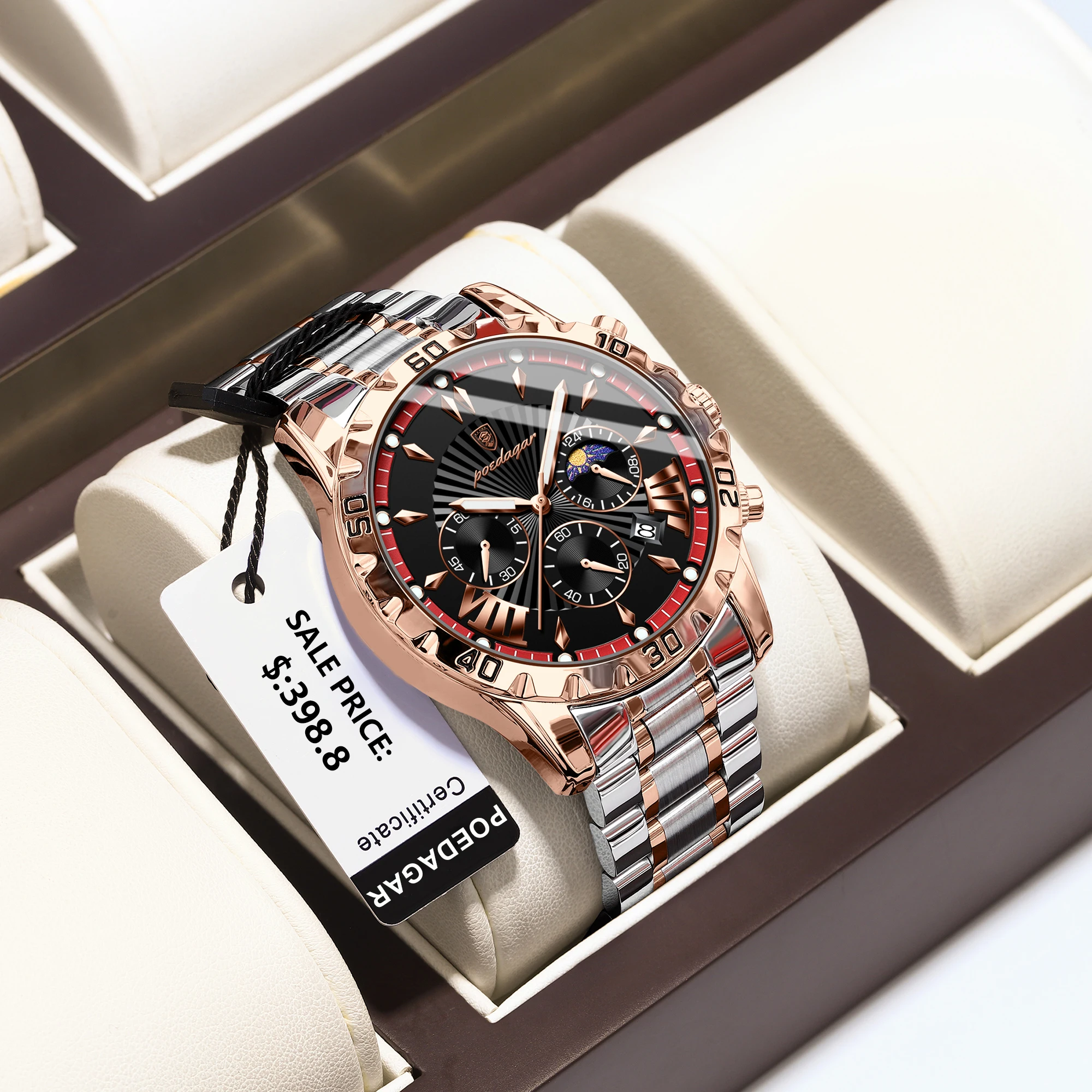 Alternative view of POEDAGAR Luxury High Quality Watch for Man Waterproof Luminous Chronograph Date Men Watch Stainless Steel Quartz Men's Watches