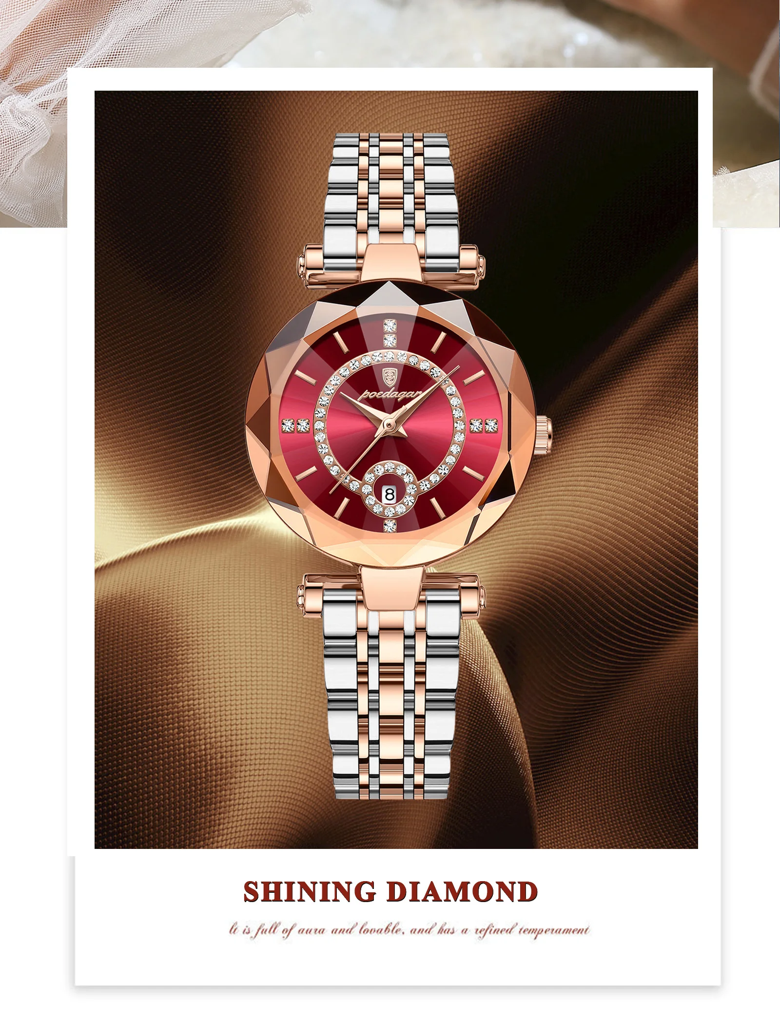 POEDAGAR Luxury Watch For Woman High Quality Diamond Ladies Quartz Watch Waterproof Date Stainless Steel Women Watches reloj+box