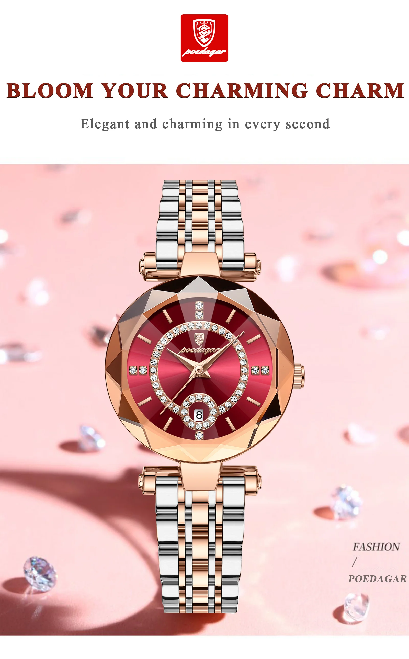 POEDAGAR Luxury Watch For Woman High Quality Diamond Ladies Quartz Watch Waterproof Date Stainless Steel Women Watches reloj+box