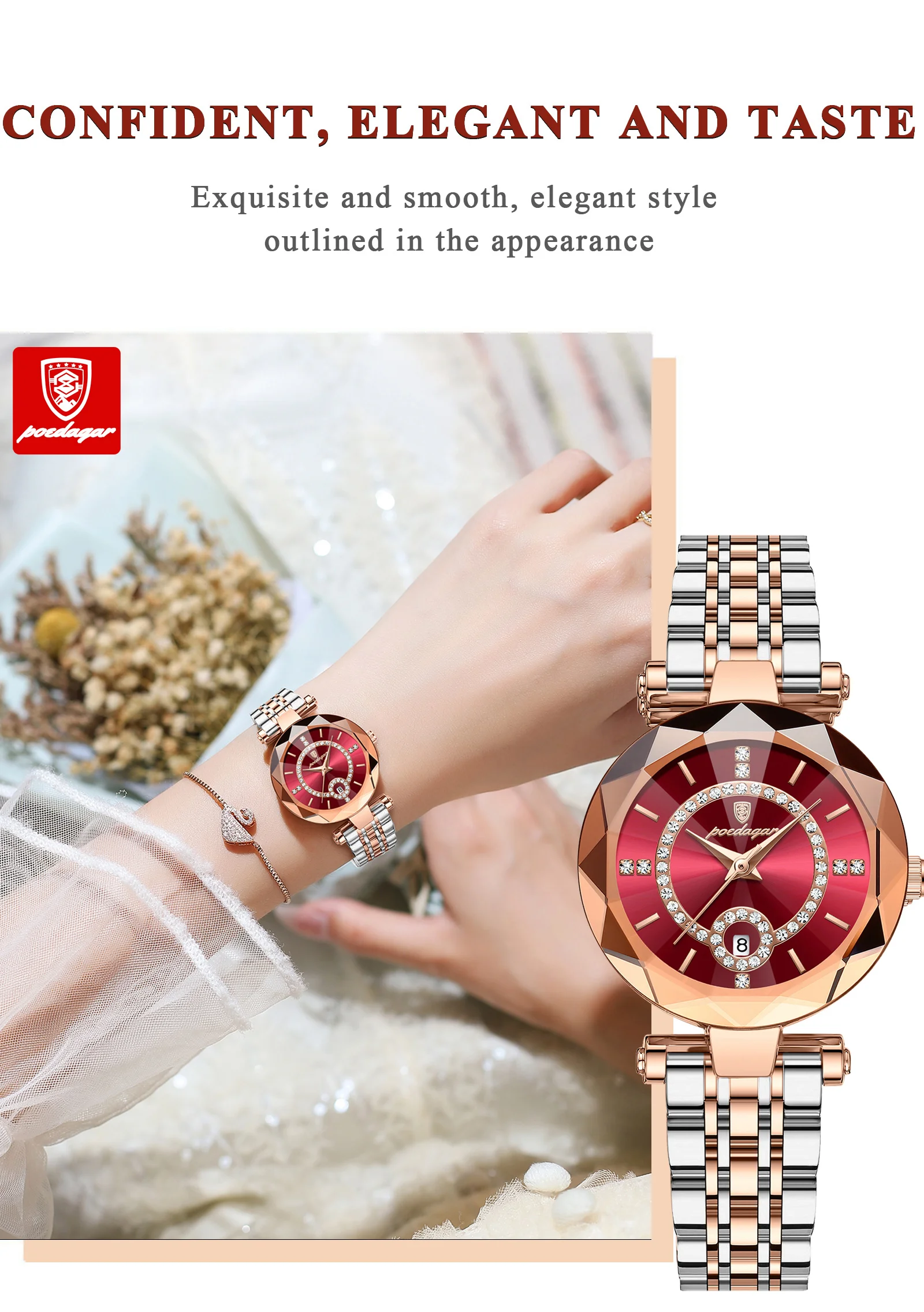POEDAGAR Luxury Watch For Woman High Quality Diamond Ladies Quartz Watch Waterproof Date Stainless Steel Women Watches reloj+box