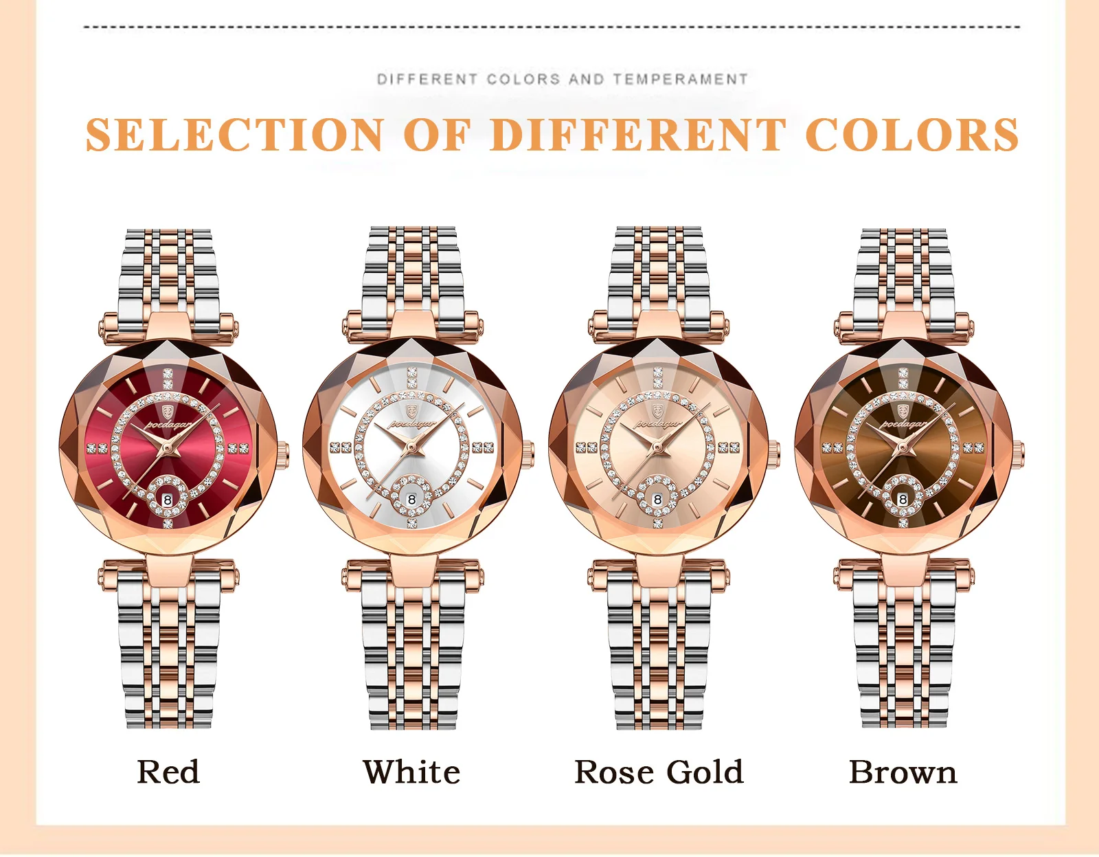 POEDAGAR Luxury Watch For Woman High Quality Diamond Ladies Quartz Watch Waterproof Date Stainless Steel Women Watches reloj+box