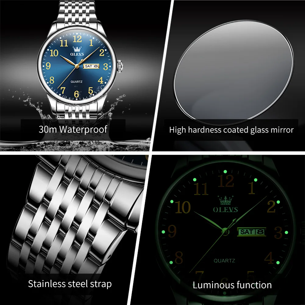Alternative view of OLEVS Business Watch For Men Top Brand Luxury Quartz Wristwatch Simple Digital Design Stainless Steel Men's Watches Montre Homme