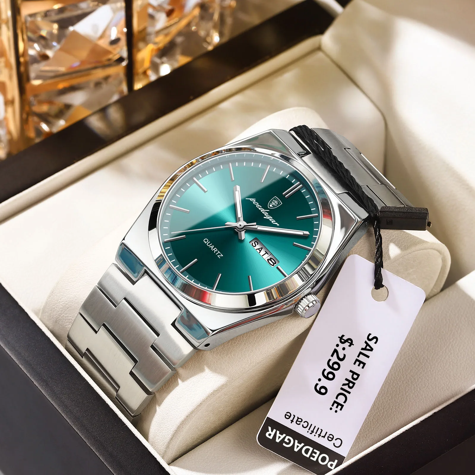 Alternative view of POEDAGAR Luxury Quartz Man Wristwatch Sport Men Watches Waterproof Luminous Date Week Stainless Steel Men's Watch Male Reloj+box