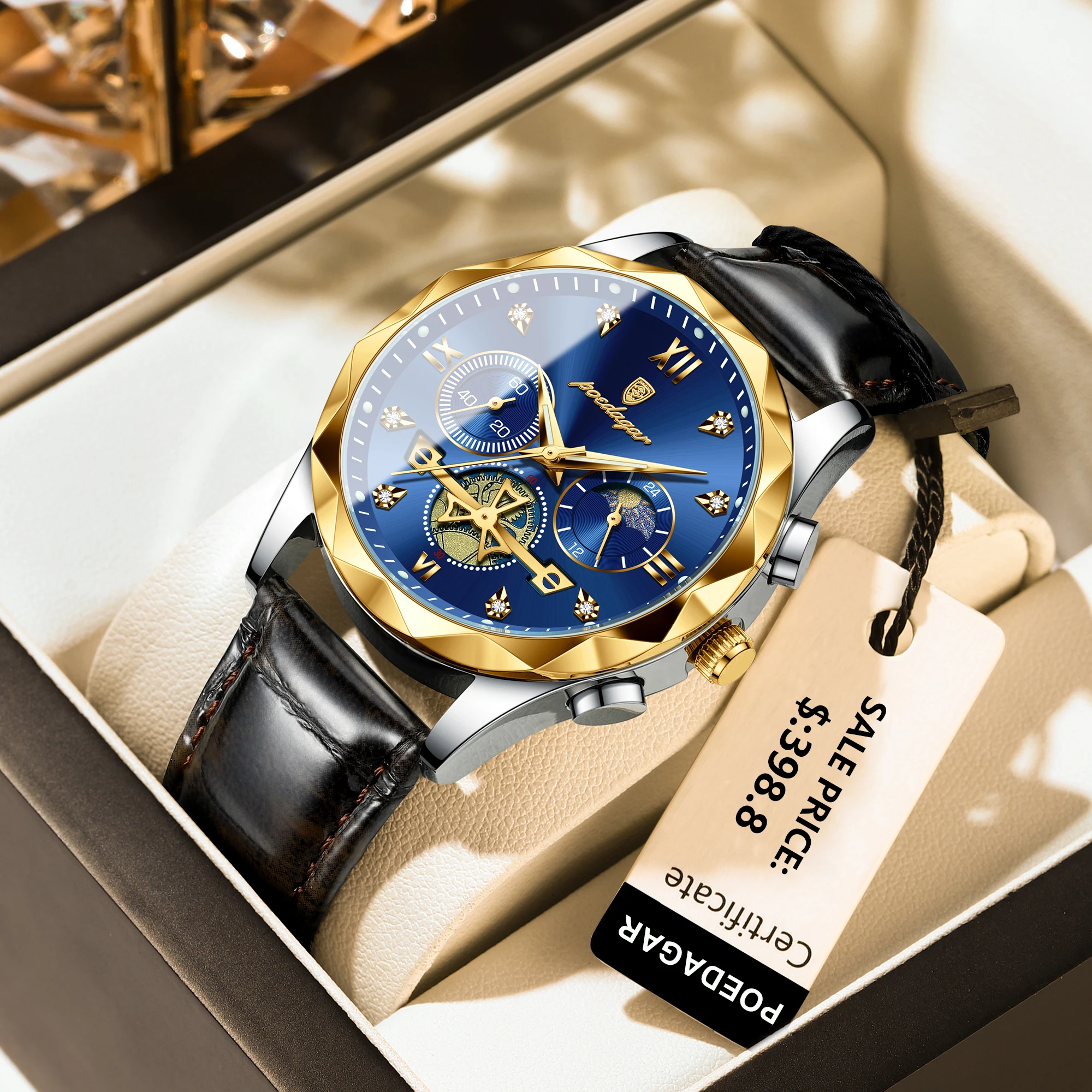 Alternative view of POEDAGAR Luxury Watch for Man Sports Leather Men Quartz Watch Waterproof Luminous Chronograph Men's Watches Male Clock Reloj+box