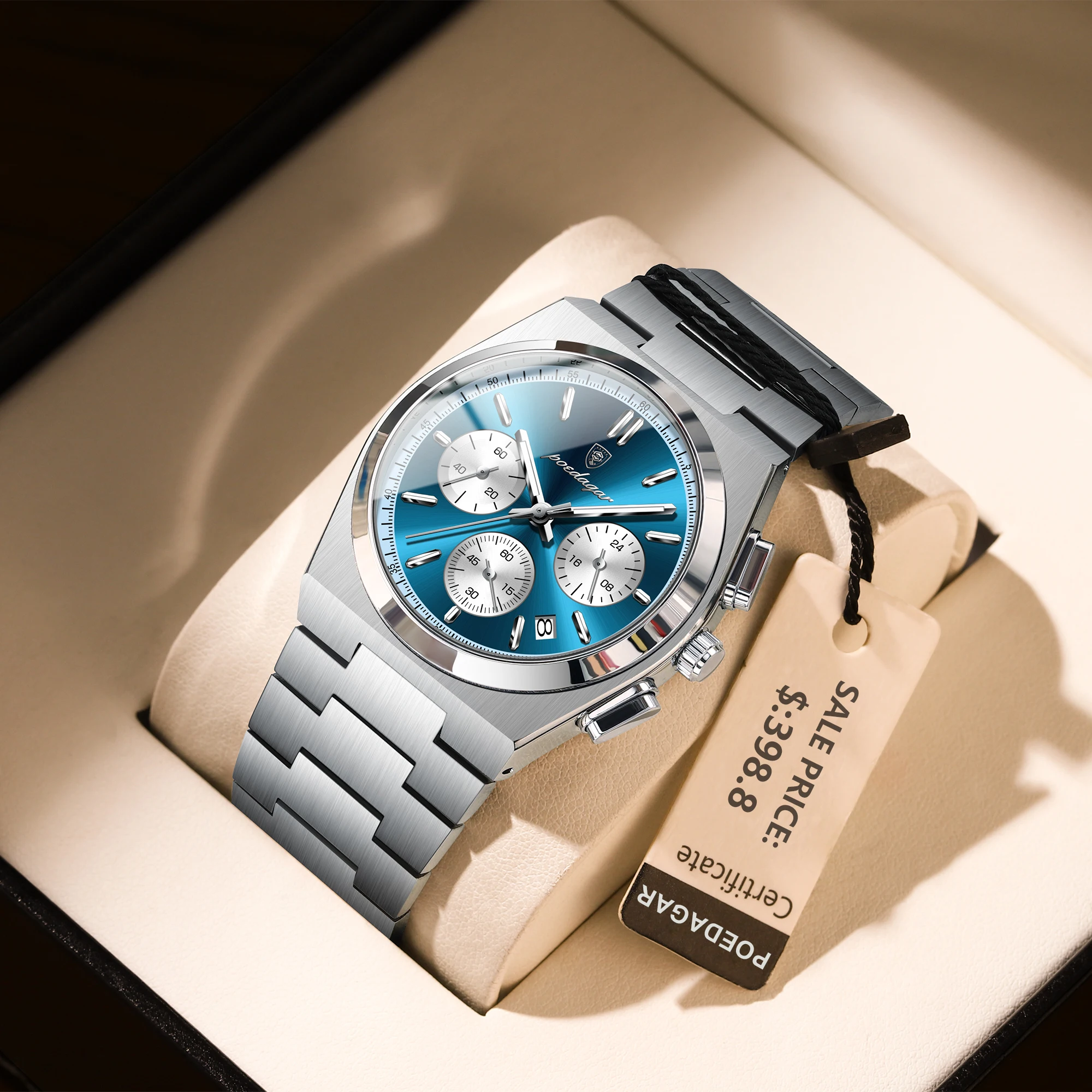 Alternative view of POEDAGAR Luxury Man Quartz Watch Sport Military Watch For Men Waterproof Luminous Date Chronograph Stainless Steel Men's Watches