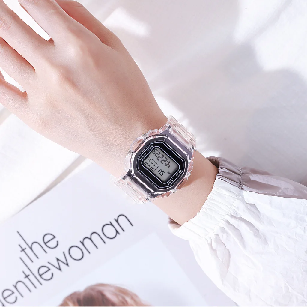 Fashion Men Women Watches Gold Casual Transparent Digital Sport Watch Lover's Gift Clock Children Kid's Wristwatch Female Clock