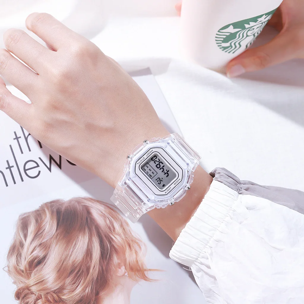 Fashion Men Women Watches Gold Casual Transparent Digital Sport Watch Lover's Gift Clock Children Kid's Wristwatch Female Clock