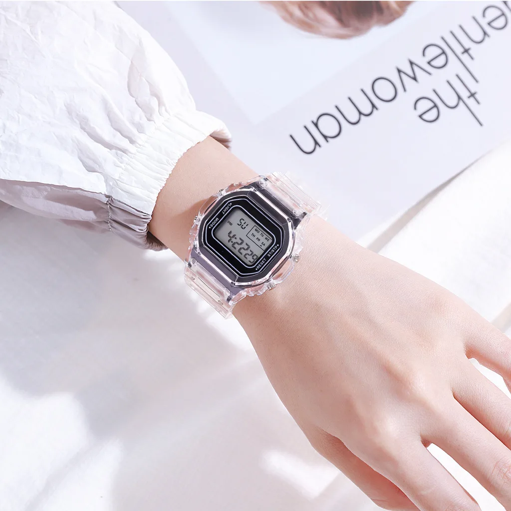 Fashion Men Women Watches Gold Casual Transparent Digital Sport Watch Lover's Gift Clock Children Kid's Wristwatch Female Clock