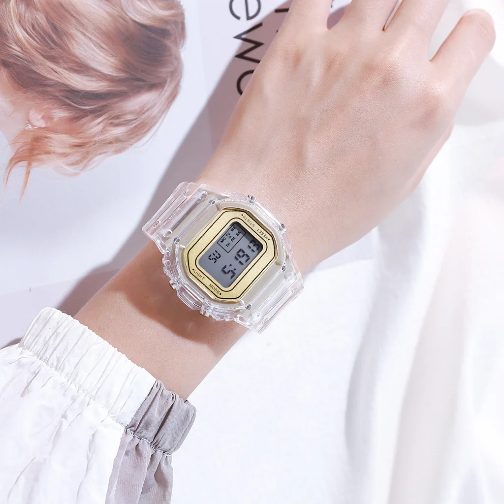 Fashion Men Women Watches Gold Casual Transparent Digital Sport Watch Lover's Gift Clock Children Kid's Wristwatch Female Clock
