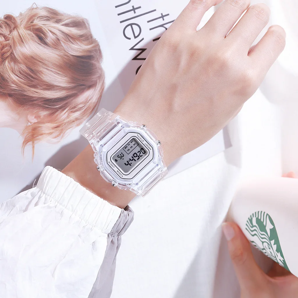 Fashion Men Women Watches Gold Casual Transparent Digital Sport Watch Lover's Gift Clock Children Kid's Wristwatch Female Clock