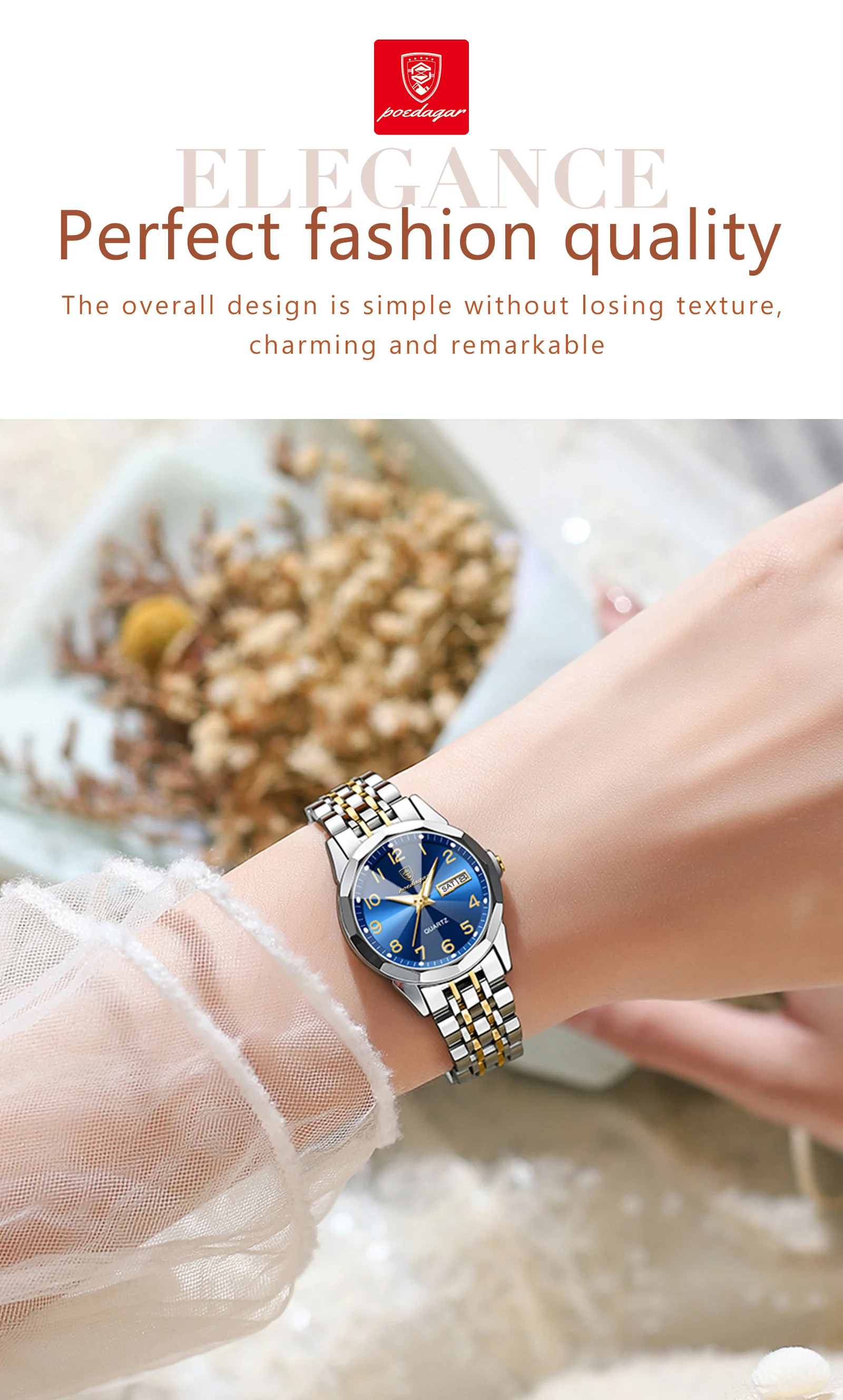 POEDAGAR Luxury Ladies Wristwatch Waterproof Luminous Date Week Women Quartz Watch Stainless Steel Women‘s Watches Female Reloj