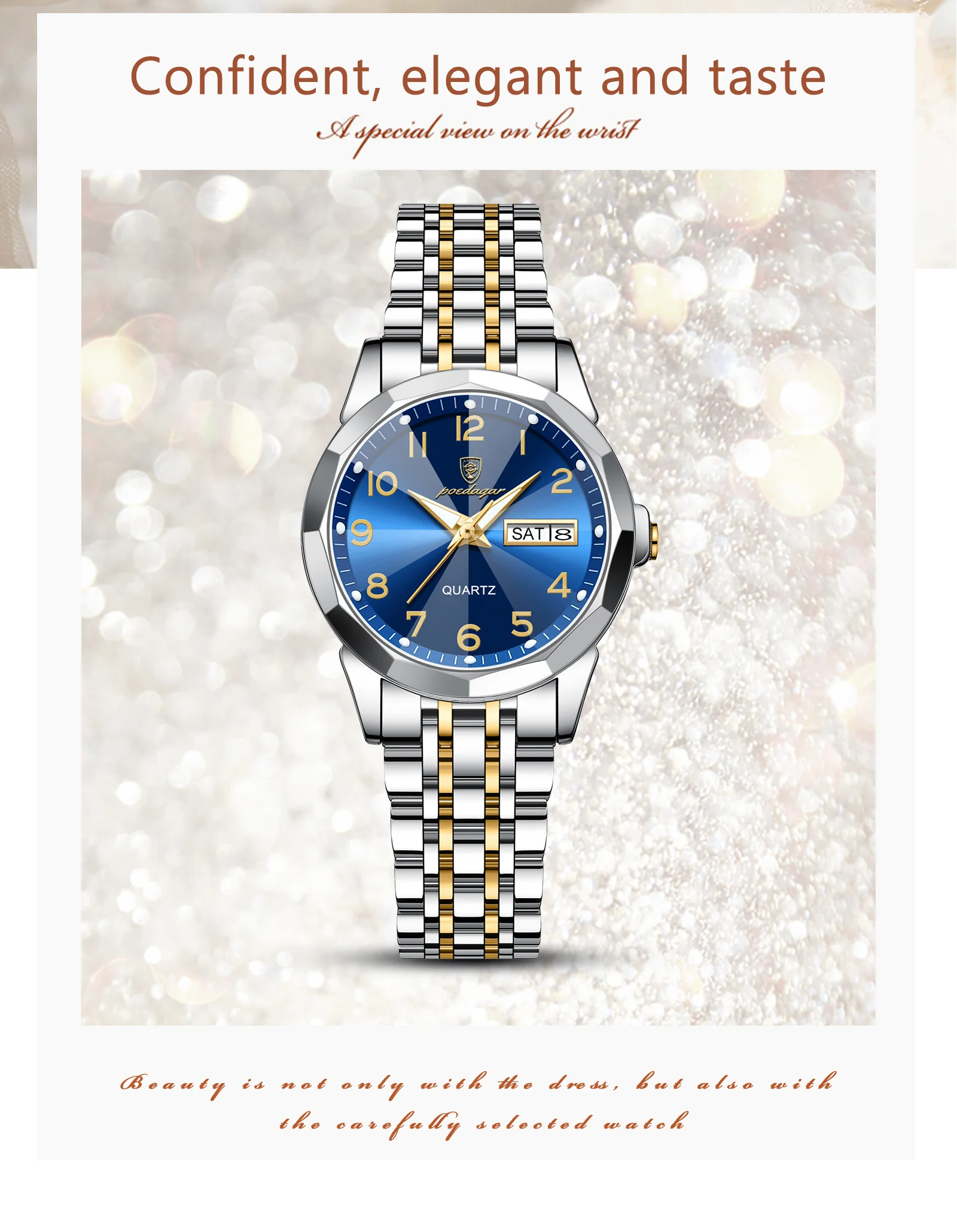 POEDAGAR Luxury Ladies Wristwatch Waterproof Luminous Date Week Women Quartz Watch Stainless Steel Women‘s Watches Female Reloj