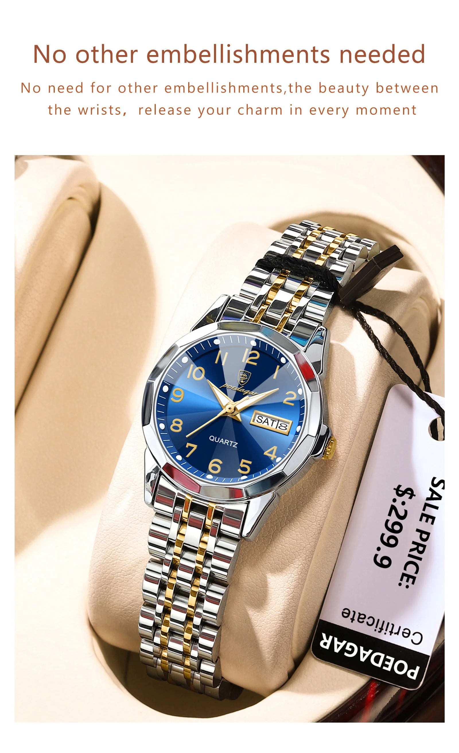 POEDAGAR Luxury Ladies Wristwatch Waterproof Luminous Date Week Women Quartz Watch Stainless Steel Women‘s Watches Female Reloj