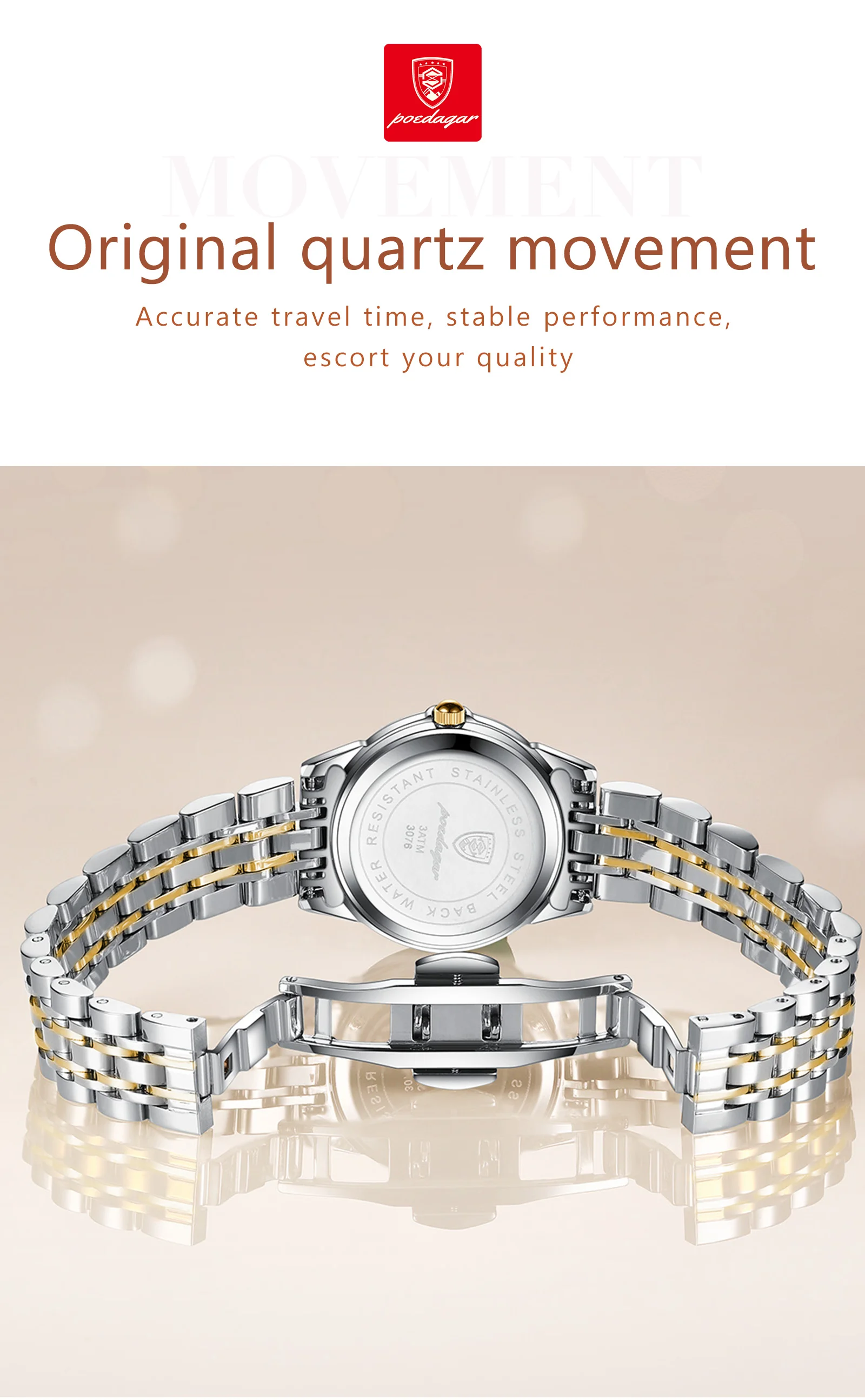 POEDAGAR Luxury Ladies Wristwatch Waterproof Luminous Date Week Women Quartz Watch Stainless Steel Women‘s Watches Female Reloj