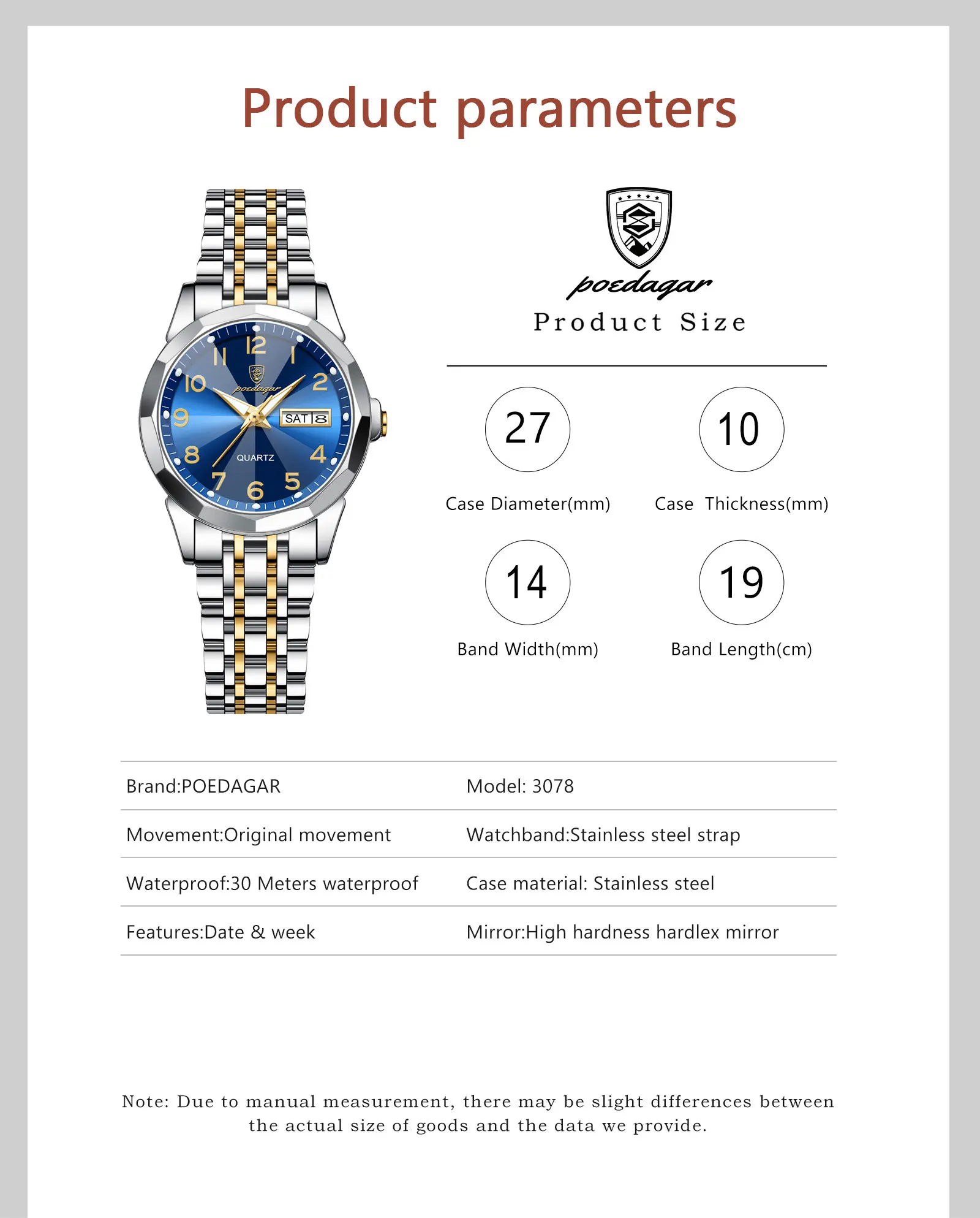 POEDAGAR Luxury Ladies Wristwatch Waterproof Luminous Date Week Women Quartz Watch Stainless Steel Women‘s Watches Female Reloj