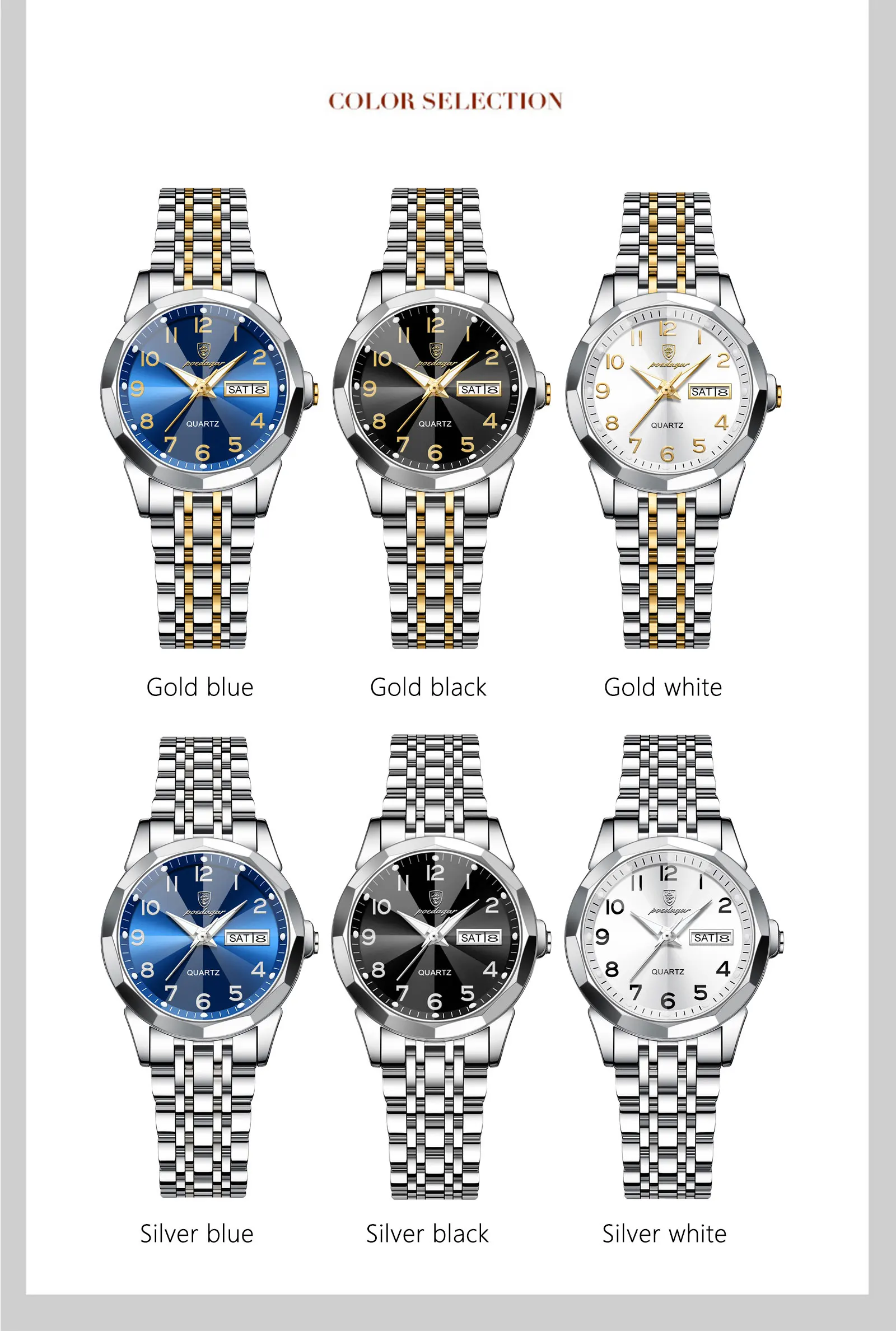 POEDAGAR Luxury Ladies Wristwatch Waterproof Luminous Date Week Women Quartz Watch Stainless Steel Women‘s Watches Female Reloj