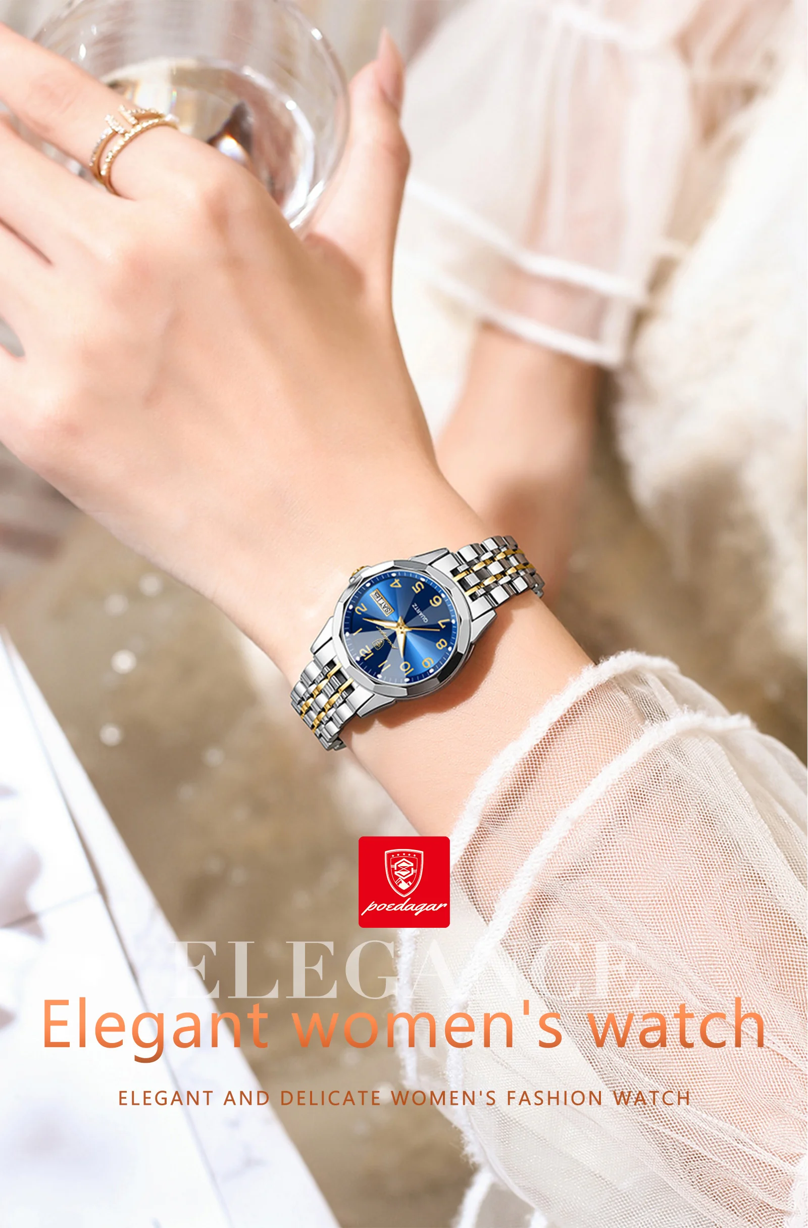 POEDAGAR Luxury Ladies Wristwatch Waterproof Luminous Date Week Women Quartz Watch Stainless Steel Women‘s Watches Female Reloj