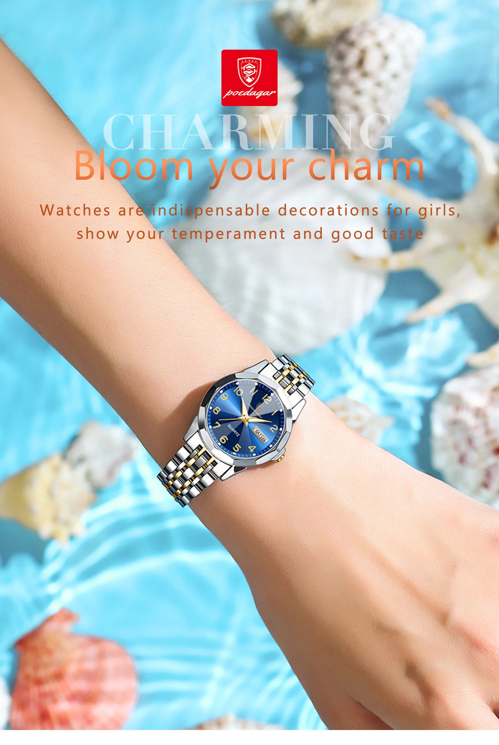 POEDAGAR Luxury Ladies Wristwatch Waterproof Luminous Date Week Women Quartz Watch Stainless Steel Women‘s Watches Female Reloj