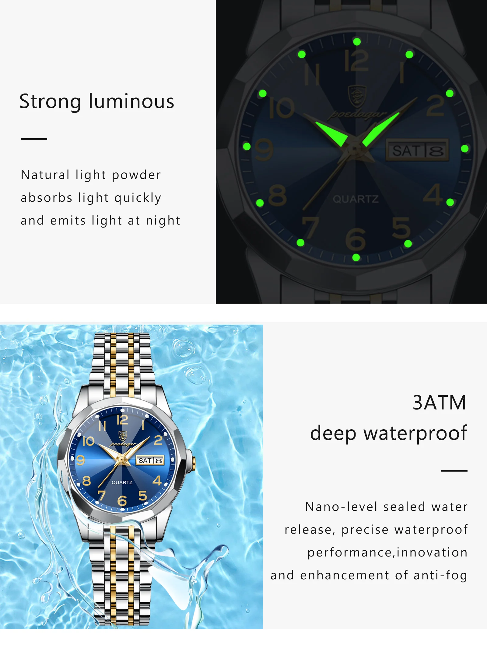 POEDAGAR Luxury Ladies Wristwatch Waterproof Luminous Date Week Women Quartz Watch Stainless Steel Women‘s Watches Female Reloj
