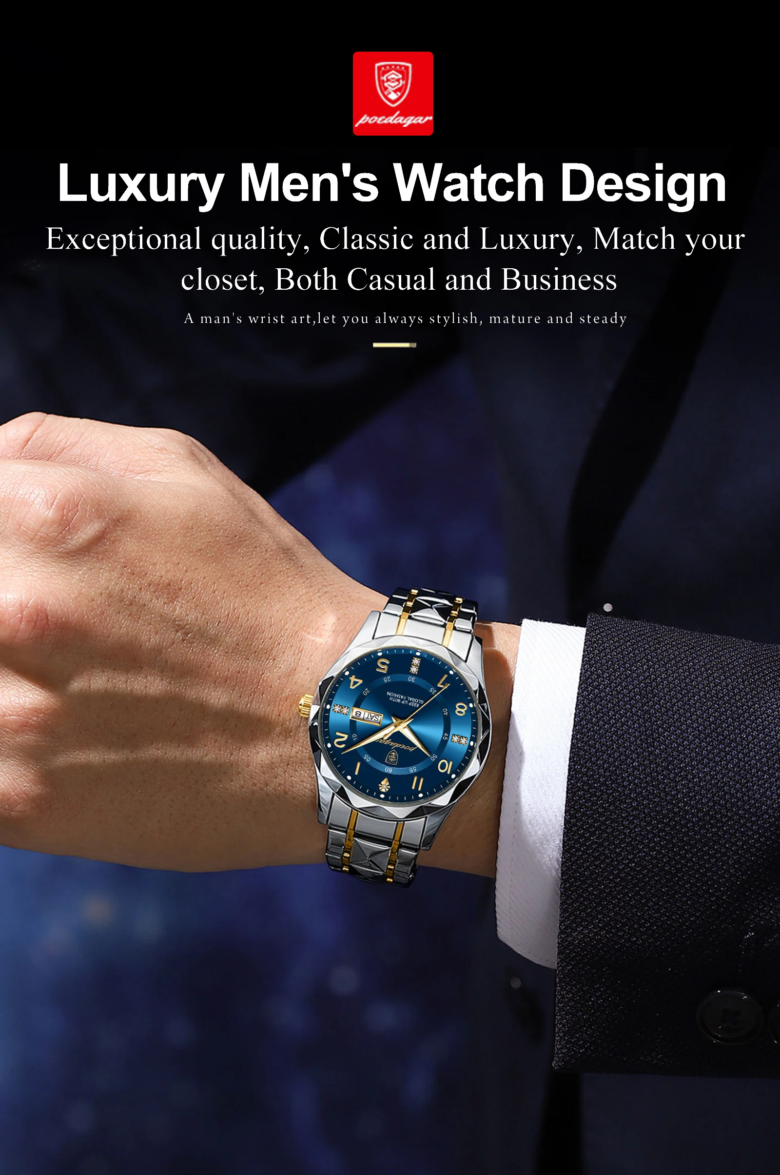 POEDAGAR Luxury Men Quartz Watch Waterproof Date Week Luminous Wristwatch Stainless Steel Men's Watches Male Clock Sports Reloj POEDAGAR Luxury Men Quartz Watch Waterproof Date Week Luminous Wristwatch Stainless Steel Men's Watches Male Clock Sports Reloj