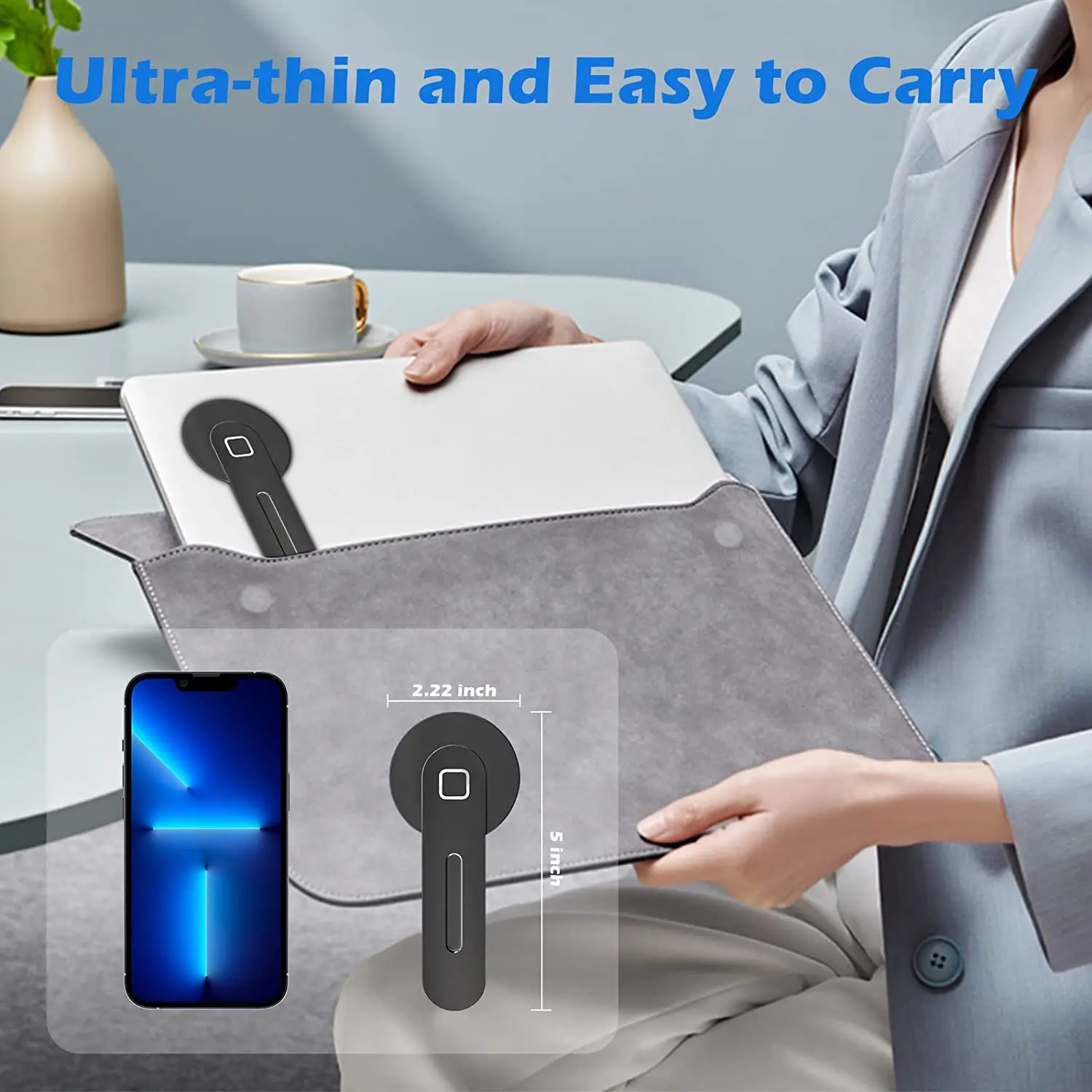 Magnetic Laptop Phone Holder Computer Monitor Side Cell Phone Slim& Foldable For iPhone 14/13/12 Series Case and All Phone