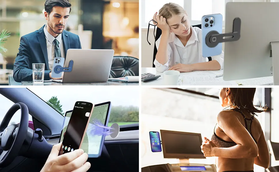 Magnetic Laptop Phone Holder Computer Monitor Side Cell Phone Slim& Foldable For iPhone 14/13/12 Series Case and All Phone