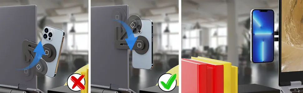 Magnetic Laptop Phone Holder Computer Monitor Side Cell Phone Slim& Foldable For iPhone 14/13/12 Series Case and All Phone