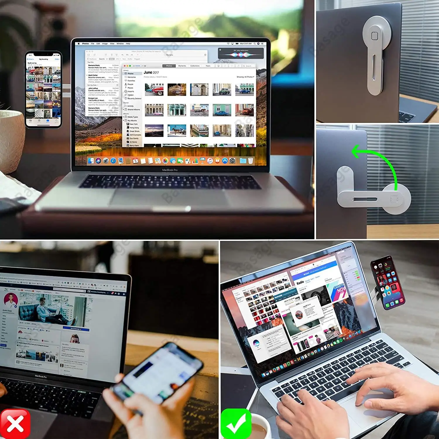 Alternative view of Magnetic Laptop Phone Holder Computer Monitor Side Cell Phone Slim& Foldable For iPhone 14/13/12 Series Case and All Phone